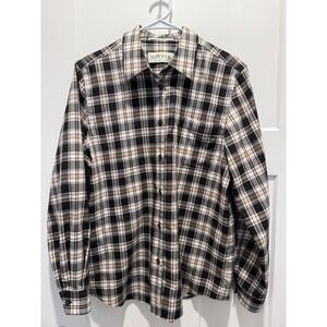 Orvis Womens Sz 12 Button Down Shirt Brown Plaid Cotton Wrinkle free Cabincore